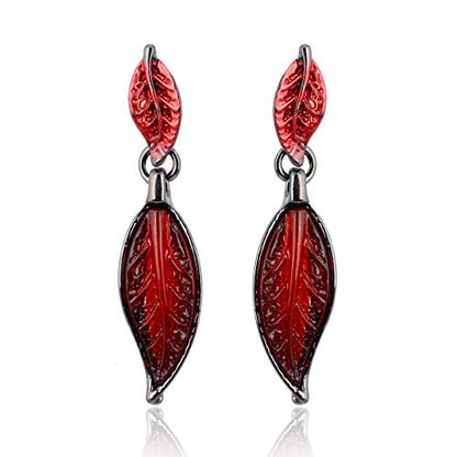 AMYJANE Vintage Statement Jewelry Set - Spring Leaf Flower Floral Plant Necklace Earring Set Crystal Rhinestone Fashion Costume Jewelry for Women Prom Party Unique Gift - style: Red Leaf Jewelry Set