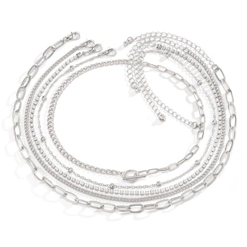 Otxas Layered Gold Necklaces for Women Non Tarnish Chunky Necklace | Stacked Necklaces for Women Heart Pendant Toggle Necklace Paperclip Chain Necklaces for Daily Wear, Party, Gift - style: Style 7