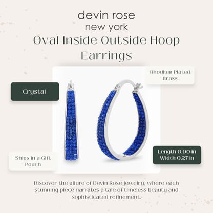 Devin Rose Oval Inside Outside Hoop Earrings for Women Faceted Sparkle Crystals - color: Blue