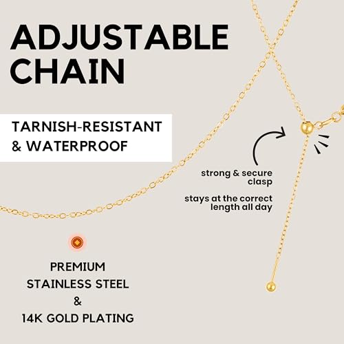 KISPER Adjustable Gold Chain Necklace for Women 1mm Cable Snake Box Slider | 24K plated stainless steel, 2 finishes, non-tarnish, waterproof, to 24 in, hypoallergenic, nickel-free - color: Yellow Gold