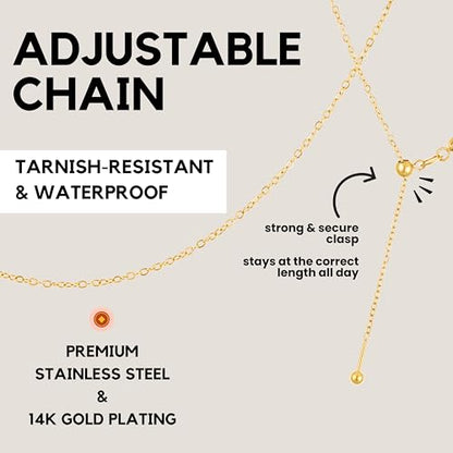 KISPER Adjustable Gold Chain Necklace for Women 1mm Cable Snake Box Slider | 24K plated stainless steel, 2 finishes, non-tarnish, waterproof, to 24 in, hypoallergenic, nickel-free - color: Yellow Gold