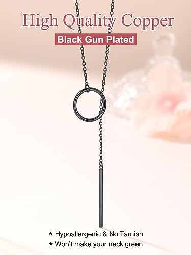 FOCALOOK Long Necklaces for Women, 14K Gold Plated Lariat Drop Bar Pendant | Hypoallergenic, 28"-30" Long Y-Shaped Chain, Layered Look, Minimalist Trendy Jewelry, Pairs Perfectly with V-Necklines - color: 02:Black-Custom