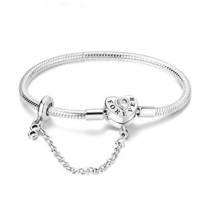 KUNSIR 925 Sterling Silver Snake Chain Bracelet with Safety Chain Charm Bracelets for Women Teen - style: KJB026