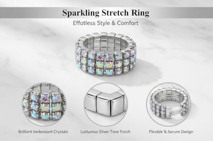 Sparkling Rhinestone Ring Set Trendy Elastic Rhinestone Crystal Stretch Ring Stackable Jewelry for Women Girls - color: Colorful-A