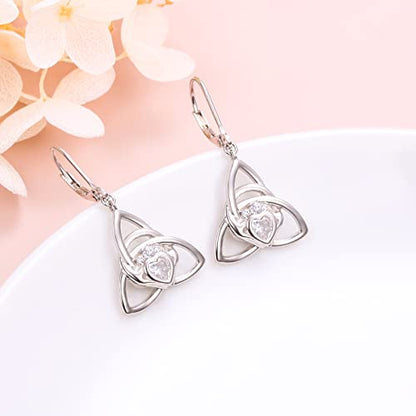 S925 Sterling Silver Celtic Knot Earrings for Women Irish Good Luck Drop Dangle Hook Earrings - style: Dangle Leverback - Celtic Claddagh