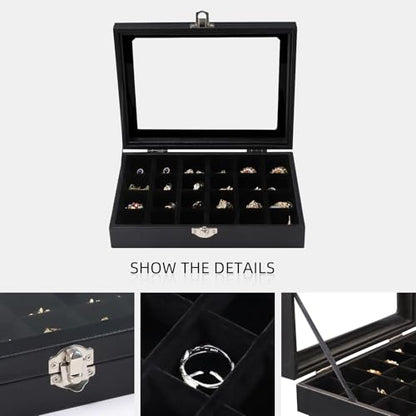 Wudygirl 24 Grid Earring Organizer Small Jewelry Box with Lid Black | Ring Box with Adjustable Dividers, Velvet Lining, Ideal for Rings, Earrings, Jewelry Display, Gift Giving - style: Black 24 Grid