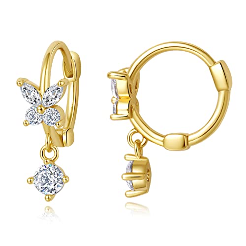 DAILY VIBES Dainty Butterfly Cross CZ Small Huggie Hoop Earrings for Women | Hypoallergenic, 14K Gold Plated Hoops, Tiny Cubic Zirconia, Cartilage Hoop Earrings for Women Trendy - color: Butterfly B