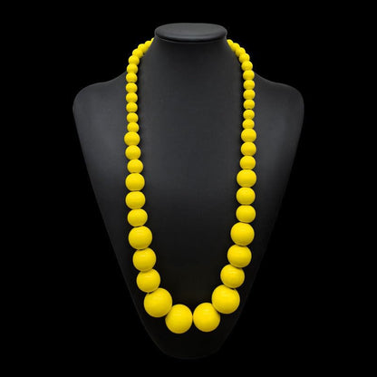 Boho Chunky Wooden Beads Necklace Colorful Natural Wood Big Round Beaded Strand Multicolor Necklaces Ethnic Statement Costume Wedding Jewelry for Women Brides - color: yellow