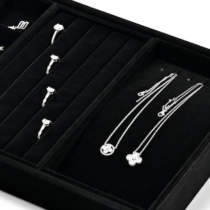 Velvet 4 in 1 Stackable Jewelry Organizer Trays for Rings Necklace Earrings Display - size: 4 in 1