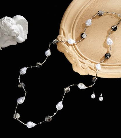 Errally Long Pearl Necklace and Earring Set Layered Pearl Beaded Necklaces for Women White Costume Jewelry Sets Gifts for Mom - color: 14-Silver