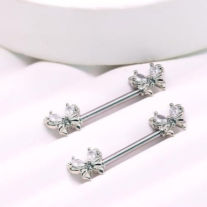 VERAMI 14G Stainless Steel Heart Nipple Rings and Barbell - Butterfly, Starlight Acrylic Ball, Tongue Rings for Women and Men - color: Silver butterfly
