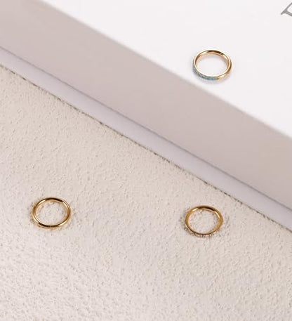 3pcs Nose Rings Hoops - 316L Surgical Steel Nose Hoops 16G/18G/20G CZ Opal Turquoise Clicker Septum Nose Ring Lip Helix Cartilage Hoop Earring Daith Rook Conch Body Piercing Jewelry for Women Men 6mm 8mm 10mm - color: Gold, size: 16 gauge(1.2mm)-8mm