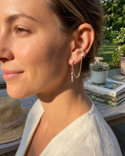 Gold Earrings for Women Trendy 14K Gold Plated Dangle Earrings Small Hoop Huggie Drop Stud Earrings Cubic Zirconia Simple Minimalist Dainty Chain Tassel Hypoallergenic Earrings - color: Ear Cuff & Rose Gold