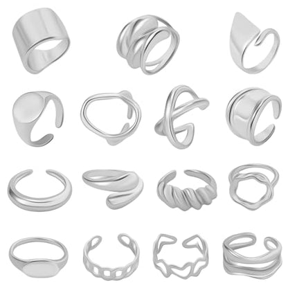 15-25 Pcs Chunky Gold Rings Set for Women, Stackable Finger Midi Rings, Dainty Gold Stacking Statement Womens ring pack - color: Silver-15Pcs