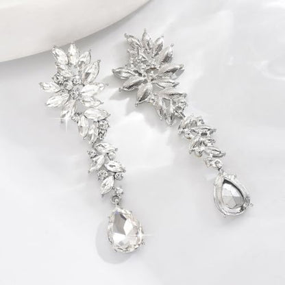 Silver Rhinestone Wedding Earrings for Women,Silver Sparkling Crystal Chandelier Earrings,Formal Cocktail Prom Teardrop Dangle Drop Statement Jewelry - color: Silver
