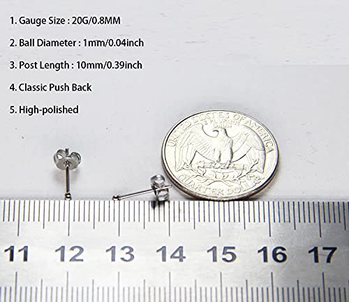 14K Gold Filled Polished Small CZ Pearl Ball Stud Earrings Set for Women Men 20G Surgical Steel Hypoallergenic Piercing Studs for Sensitive Ear, Pack of 6 Pairs - style: S : 1MM Silver Ball Set