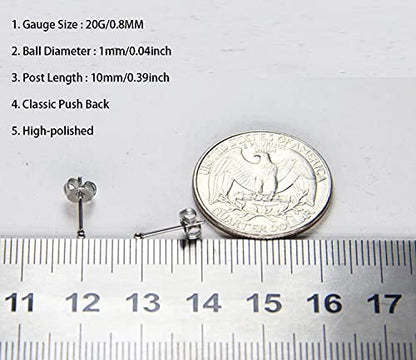 14K Gold Filled Polished Small CZ Pearl Ball Stud Earrings Set for Women Men 20G Surgical Steel Hypoallergenic Piercing Studs for Sensitive Ear, Pack of 6 Pairs - style: S : 1MM Silver Ball Set