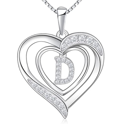 RIVIKO Heart Initial Necklace for Women, 925 Sterling Silver Letter Pendant,Personalized Charm Alphabet Jewelry Valentines Mother's Day Anniversary Christmas Birthday Gifts for Women Her Mom Wife - color: Letter-D