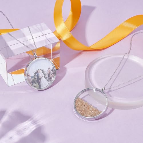 UNICRAFTALE 2Pcs Memory Locket Pendants 304 Stainless Steel Flat Round Charms Glass Floating Charm Crystal Photo Frame Locket Pendants for Necklace Jewelry Making