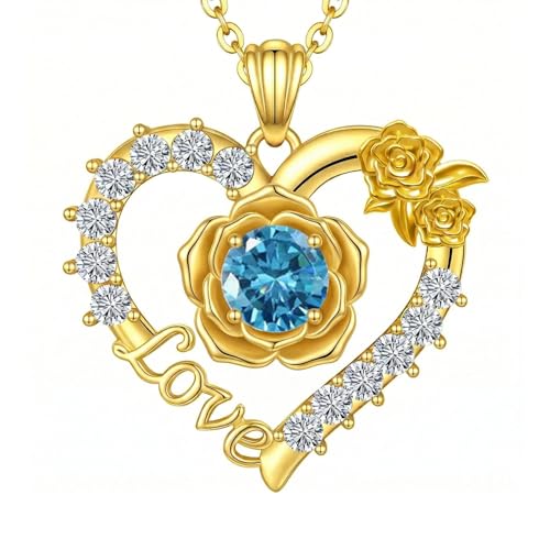 Birthstones Necklace Gifts for Women Love Heart Necklaces for Womenwith Rose Flower Jewelry Gifts for Mother's Day Valentine's Day Engagement Birthday Thanksgiving Christmas - color: December