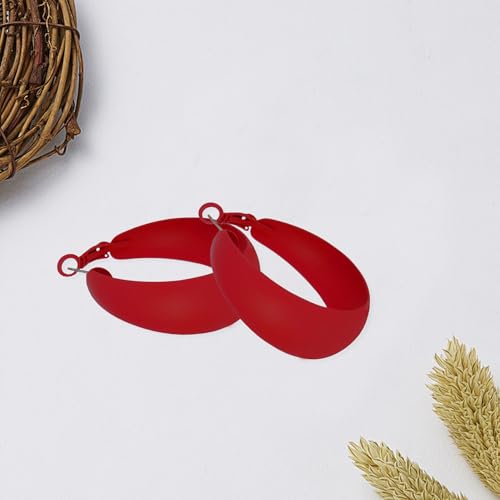 Anmpab Large Matte Round Hoop Earrings for Women Retro Geometric Pierced Neon Color Circle Dangle Earrings Party Jewelry - color: Red