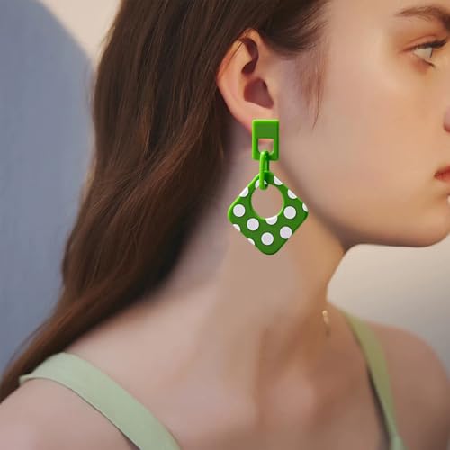 Handmade Lightweight Retro Polka Dot Square Hollow Round Dangle Drop Earrings Unique Chic Resin Geometric Stud Earrings For Women - style: Green Chain