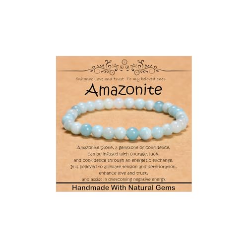 Natural Healing Gemstone Bracelet Handmade Yoga Stretch Elastic Bracelet Stress Relief Crystal Jewelry for Men and Women - color: Amazonite (Enhance Love and trust.), size: 6mm