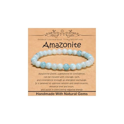 Natural Healing Gemstone Bracelet Handmade Yoga Stretch Elastic Bracelet Stress Relief Crystal Jewelry for Men and Women - color: Amazonite (Enhance Love and trust.), size: 6mm