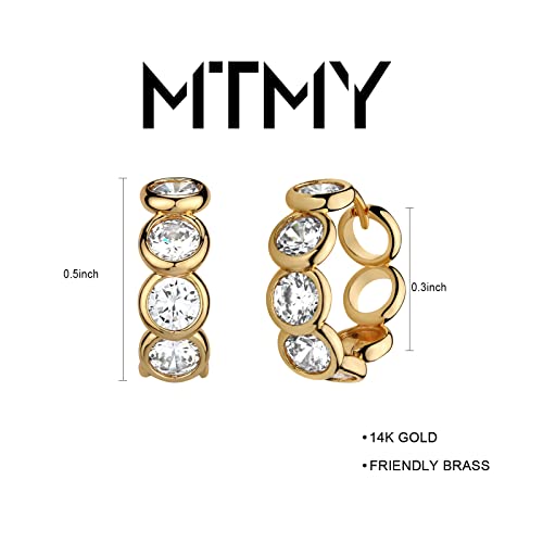 Huggie Hoop Earrings 14K Gold Plated Cubic Zirconia Dainty Simple Cute Beads Elegant CZ Circle Small Hoop Earring for Women Minimalist Handmade Hypoallergenic Jewelry - color: CZ-Row