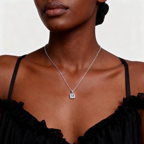 Cubic Zirconia Earring And Necklace Set For Women Trendy Square Halo Dainty Stud Earrings Necklace Set Silver