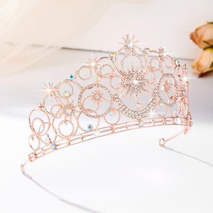 Crystal Crowns for Women, Crystal Bubble TiaraBride Royal Queen Headband Princess Headpieces for Women Bridal Wedding Prom Birthday Party Crowns - color: Rose Gold Star & Moon Crown