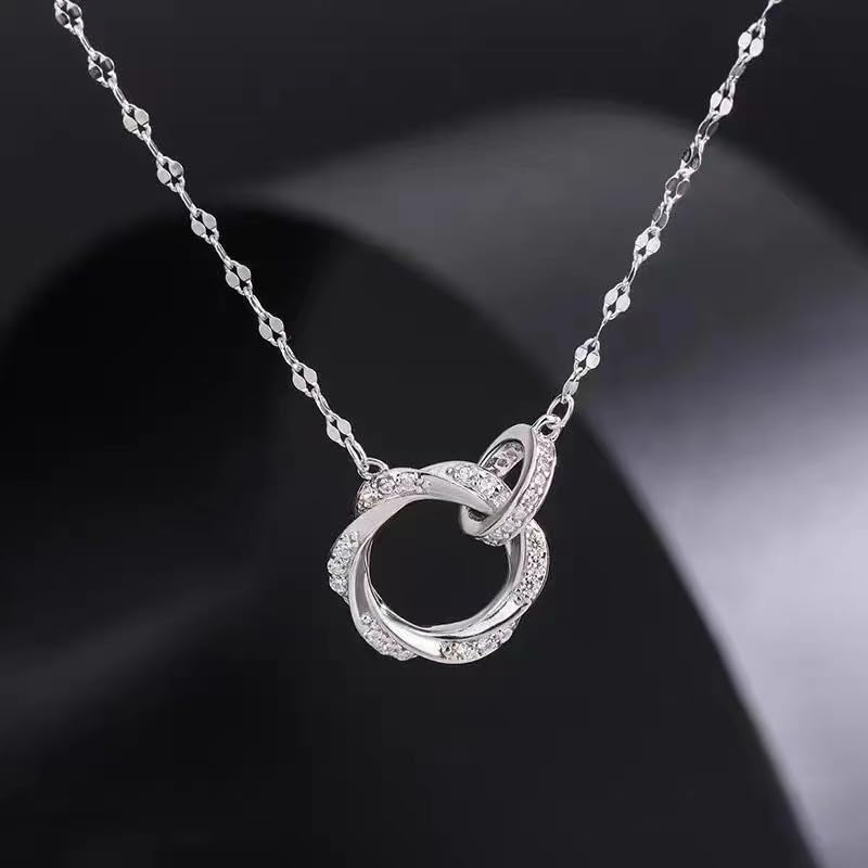 925 Sterling Silver Silver Necklace for Women,Dainty Minimalist Cubic Zirconia Twist Ring Necklace,Hypoallergenic Stainless Steel Chain Jewelry,Trendy Daily Wear & Giftin