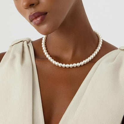 Gold Pearl Necklaces for Women - White Pearls Jewelry Gifts Wedding Bride Bridesmaid Jewelry - color: Gold-Pearl Strand