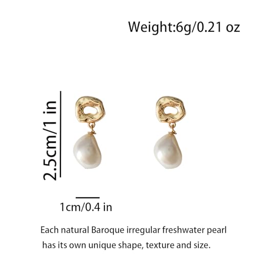 Unique Handmade Irregular Baroque Freshwater Pearl Stud Earrings for Women Gold Plated Hammered Geometric Silver Plated Post Elegant Dainty Jewelry