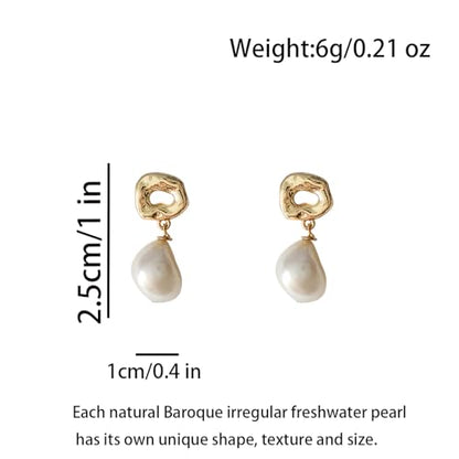 Unique Handmade Irregular Baroque Freshwater Pearl Stud Earrings for Women Gold Plated Hammered Geometric Silver Plated Post Elegant Dainty Jewelry