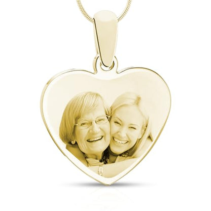 Personalized Picture Engraved Heart Pendant with 20" Chain - color: Gold-Heart
