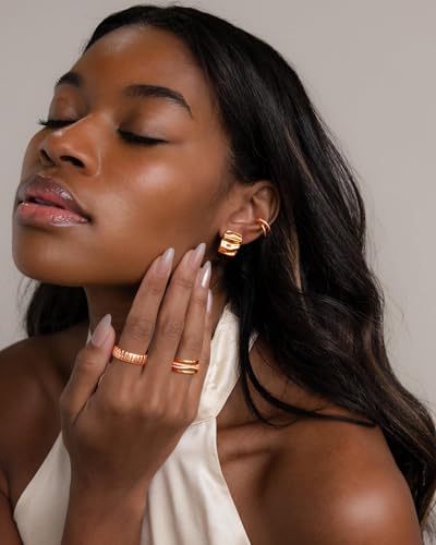 Gold Chunky Earrings for Women Trendy, 14K Gold Plated Dainty Kont Earrings Statement Minimalist Hypoallergenic Stud Earrings - color: Aimran & Rose Gold