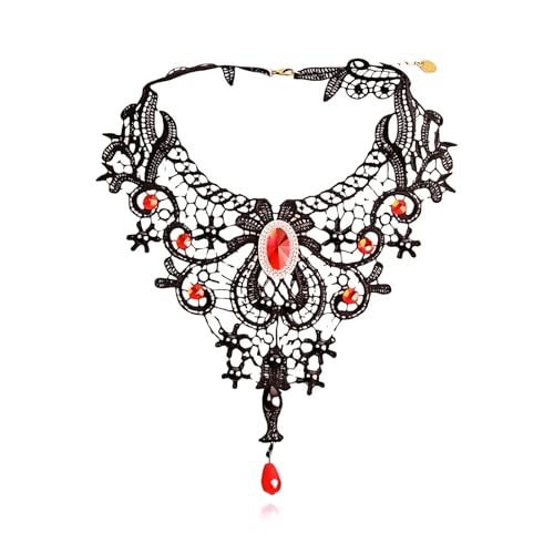 Vampire Choker Necklace for Women Gothic Lace Choker Necklace Y2K Goth Red Black Zirconia Pendant Necklaces Halloween Dark Bridal Vampire Costume Jewelry Accessories - style: Style-J