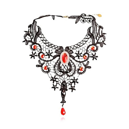 Vampire Choker Necklace for Women Gothic Lace Choker Necklace Y2K Goth Red Black Zirconia Pendant Necklaces Halloween Dark Bridal Vampire Costume Jewelry Accessories - style: Style-J