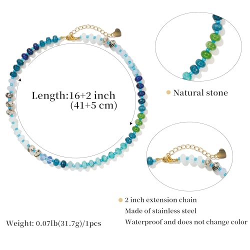 Joya Love Colorful Gemstone Beaded Necklaces For Women Trendy Rainbow Natural Stone Boho Handmade Stainless Steel Waterproof Strand Necklaces Jewelry For Women Gift - color: Blue