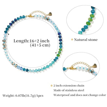 Gemstone Beaded Necklace for Women Colorful Natural Stone Freshwater Pearl Surfer Beach Rainbow Necklace Jewelry Gift - color: Blue