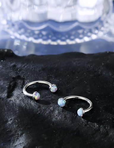 16G Horseshoe Septum Nose Ring Piercing Jewelry Stainless Steel Internal Thread Circular Barbell Daith Rook Earring Snake Bite Lip Ring Piercing Jewelry for Women Men 16 Gauge Opal Silver - style: 16G, 10mm, Inlay Opal