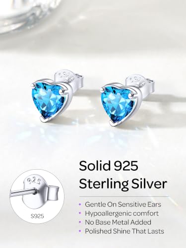 ChicSilver 925 Sterling Silver Earrings Sparkling Heart/Round/Princess Cut Birthstone Earrings for Women Birthday Jewelry with Gift Box - style: B.December(Blue Topaz)-Heart Cut