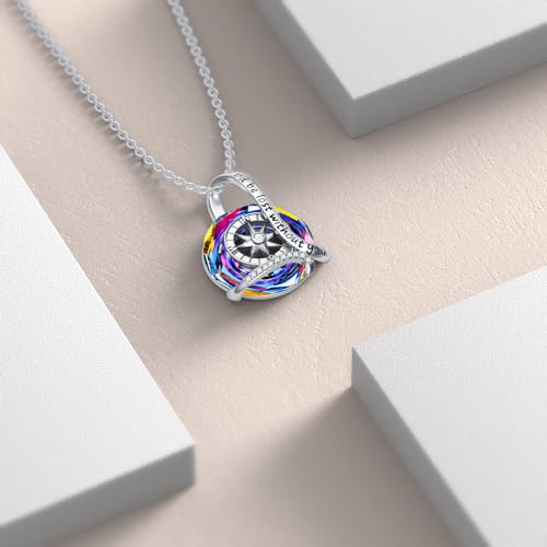 AOBOCO 2026 Graduation Gifts 925 Sterling Silver Compass Pendant Necklace High School College Graduation Jewelry Gifts for Women Daughter - style: B-Rainbow