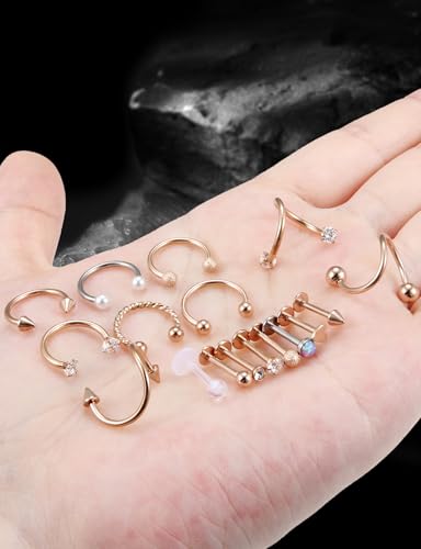 16G Horseshoe Lip Rings 316L Surgical Steel Medusa Labret Snake Bite Monroe Lip Ring 16 Gauge Tragus Forward Helix Conch Cartilage Lobe Earrings Stud Piercing Jewelry For Women Men - color: Rose Gold