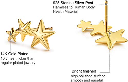 Gold Star and Sunburst Stud Earrings - AllenCOCO Ear Climbers Earrings for Women, 14K Gold Plated, 925 Silver Post Hypoallergenic - color: Star Earring