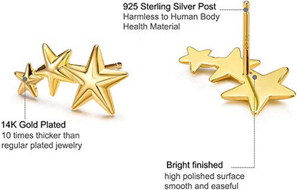 Gold Star and Sunburst Stud Earrings - AllenCOCO Ear Climbers Earrings for Women, 14K Gold Plated, 925 Silver Post Hypoallergenic - color: Star Earring