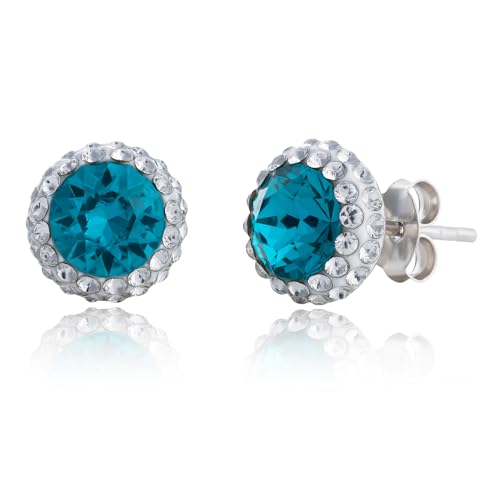 Sterling Silver Crystal Halo Stud Earrings - color: Turquoise