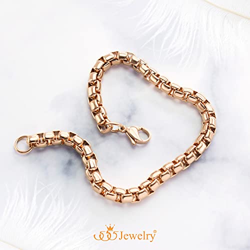 555Jewelry 5mm Stainless Steel Box Chain Bracelet for Men & Women, 6.5 to 9 Inch - color: Rose Gold