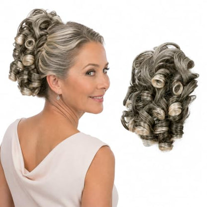 CAISHA Jumbo Hairpiece Scrunchy Updo Voluminous Curly Messy Bun Gray Blond Mix G2L - color: gray blond mix #9T613 G2L